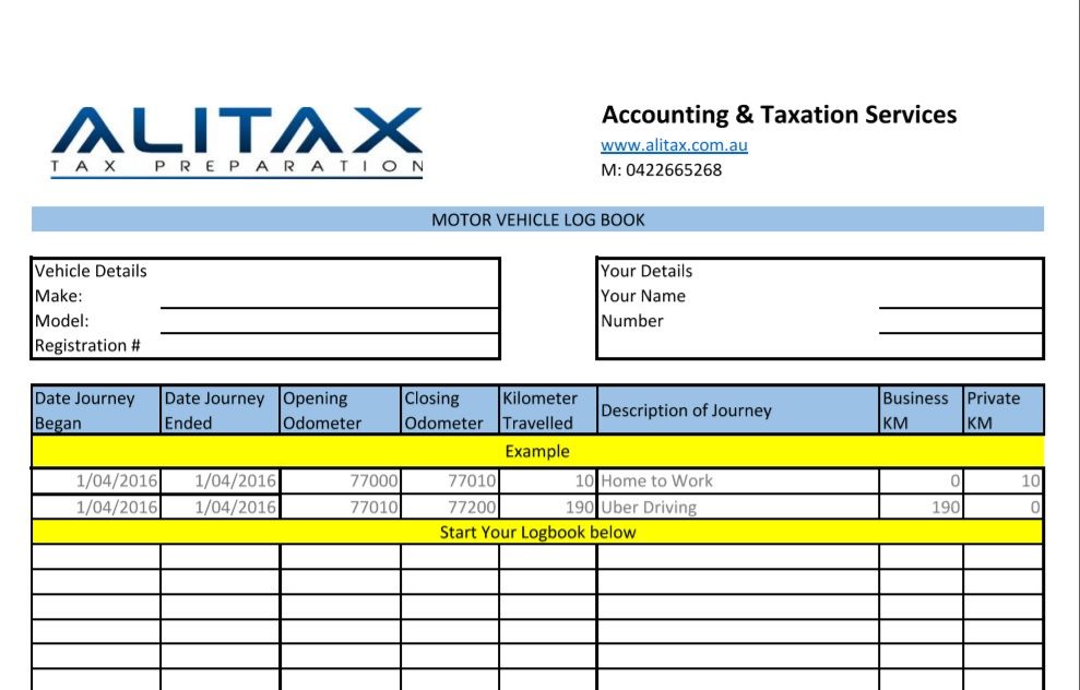 Logbook for UBER Drivers ALITAX TAX PREPARATION Logbook for UBER Drivers ALITAX TAX PREPARATION